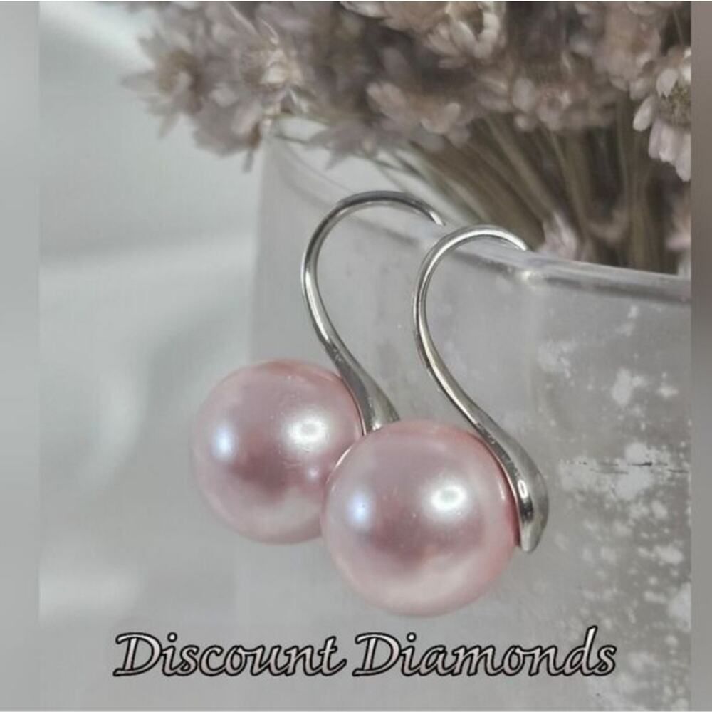 Pink South Sea Shell 8 mm Pearls Sterling Silver Hook Earrings